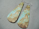 Native American One Of The Longest Santo Domingo Rare #8 Turquoise Slab Sterling Silver Earrings-Nativo Arts