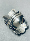 Elaborate Signed Native American Navajo Sleeping Beauty Turquoise Sterling Silver Saddle Ring-Nativo Arts