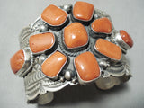 One Of The Biggest Chunkiest Native American Navajo Coral Sterling Silver Bracelet-Nativo Arts