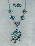 Tree Of Life Vintage Native American Zuni Turquoise Sterling Silver Necklace Earrings Set-Nativo Arts