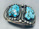 Double Nugget Vintage Native American Navajo Turquoise Sterling Silver Bracelet Old-Nativo Arts