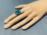 Fantastic Vintage Native American Zuni Blue Gem Turquoise Cluster Sterling Silver Ring-Nativo Arts