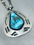 Authentic Vintage Native American Navajo Morenci Turquoise Sterling Silver Necklace-Nativo Arts