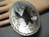 Biggest Best Vintage Native American Navajo Flying Eagle Sterling Silver Bracelet Cuff-Nativo Arts