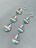Colorful Native American Navajo Signed Teardrop Synthetic Opal Sterling Silver Pendant Earrings-Nativo Arts