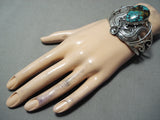 Swirling Leaves Vintage Native American Navajo Spiderweb Turquoise Sterling Silver Bracelet Old-Nativo Arts