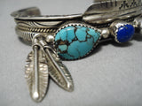 Museum Vintage Native American Navajo Dangle Feather Turquoise Sterling Silver Bracelet Old-Nativo Arts