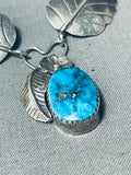 Beautiful Vintage Native American Navajo Turquoise Sterling Silver Leaf Necklace-Nativo Arts