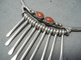 Spectacular Signed Navajo Native American Coral Sterling Silver Collar Necklace-Nativo Arts