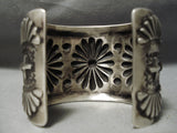 Huge Heavy Hand Tooled Vintage Native American Navajo Sterling Silver Shell Bracelet Cuff-Nativo Arts