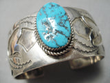 Museum Quality Vintage Native American Navajo Blue Turquoise Sterling Silver Wave Bracelet Old-Nativo Arts