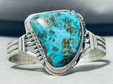 Glamorous Native American Navajo Old Kingman Turquoise Sterling Silver Bracelet-Nativo Arts