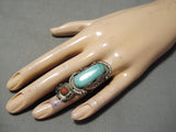 Impressive Vintage Navajo Tuquoise Sterling Silver Native American Ring Old-Nativo Arts
