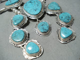Jerry Nelson Vintage Native American Navajo Turquoise Sterling Silver Squash Blossom Necklace-Nativo Arts