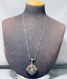 Older And Unique Vintage Turquoise Sterling Silver Sun Necklace-Nativo Arts