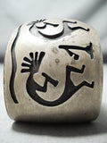 Huge Dancing Kokopelli Vintage Native American Navajo Sterling Silver Wide Bracelet-Nativo Arts