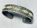 Authentic Vintage Native American Navajo Green Turquoise Inlay Sterling Silver Bracelet-Nativo Arts
