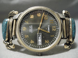 Native American Important Lander Blue Turquoise Gold Sterling Silver Watch Bracelet-Nativo Arts