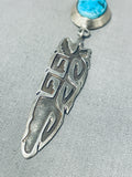 Expressive Native American Navajo Kingman Turquoise Sterling Silver Necklace Signed-Nativo Arts