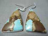 Impressive Native American Navajo 8 Turquoise Triangles Sterling Silver Earrings-Nativo Arts
