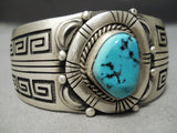 Opulent Vintage Native American Navajo Geomtric Rug Sterling Silver Turquoise Bracelet Old-Nativo Arts