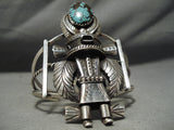 Towering Huge Vintage Native American Navajo Turquoise Sterling Silver Kachina Bracelet-Nativo Arts