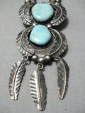 Tremendous Vintage Native American Navajo Turquoise Sterling Silver Caico Lake Necklace Old-Nativo Arts
