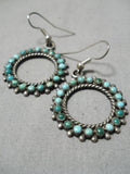 Museum Vintage Native American Zuni Navajo Circle Turquoise Sterling Silver Hoop Earrings-Nativo Arts