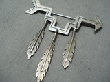Outstanding Vintage Native American Navajo Sterling Silver Arrow Feathers Pin-Nativo Arts