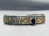 Signed Vintage Native American Navajo Black Onyx Sterling Silver Bracelet-Nativo Arts