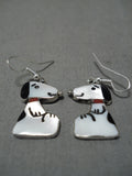 Fabulous Zuni Native American Inlay Mother Of Pearl Sterling Silver Earrings-Nativo Arts