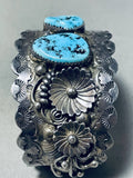 Signed Fabulous Vintage Native American Navajo Morenci Turquoise Sterling Silver Bracelet-Nativo Arts