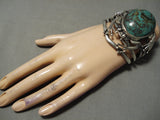 Huge Frog Vintage Native American Navajo Domed Green Turquoise Sterling Silver Bracelet-Nativo Arts