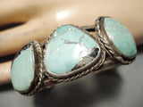 Superior Early Vintage Native American Navajo Carico Lake Turquoise Sterling Silver Bracelet Old-Nativo Arts