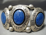 One Of The Best Vintage Native American Navajo Lapis Sterling Silver Bracelet Old-Nativo Arts