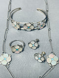 Flowers Vintage Native American Zuni Turquoise Pearl Sterling Silver Necklace Bracelet Set-Nativo Arts