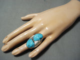 Stunning Zuni Carved Turquoise Sterling Silver Ring Native American-Nativo Arts