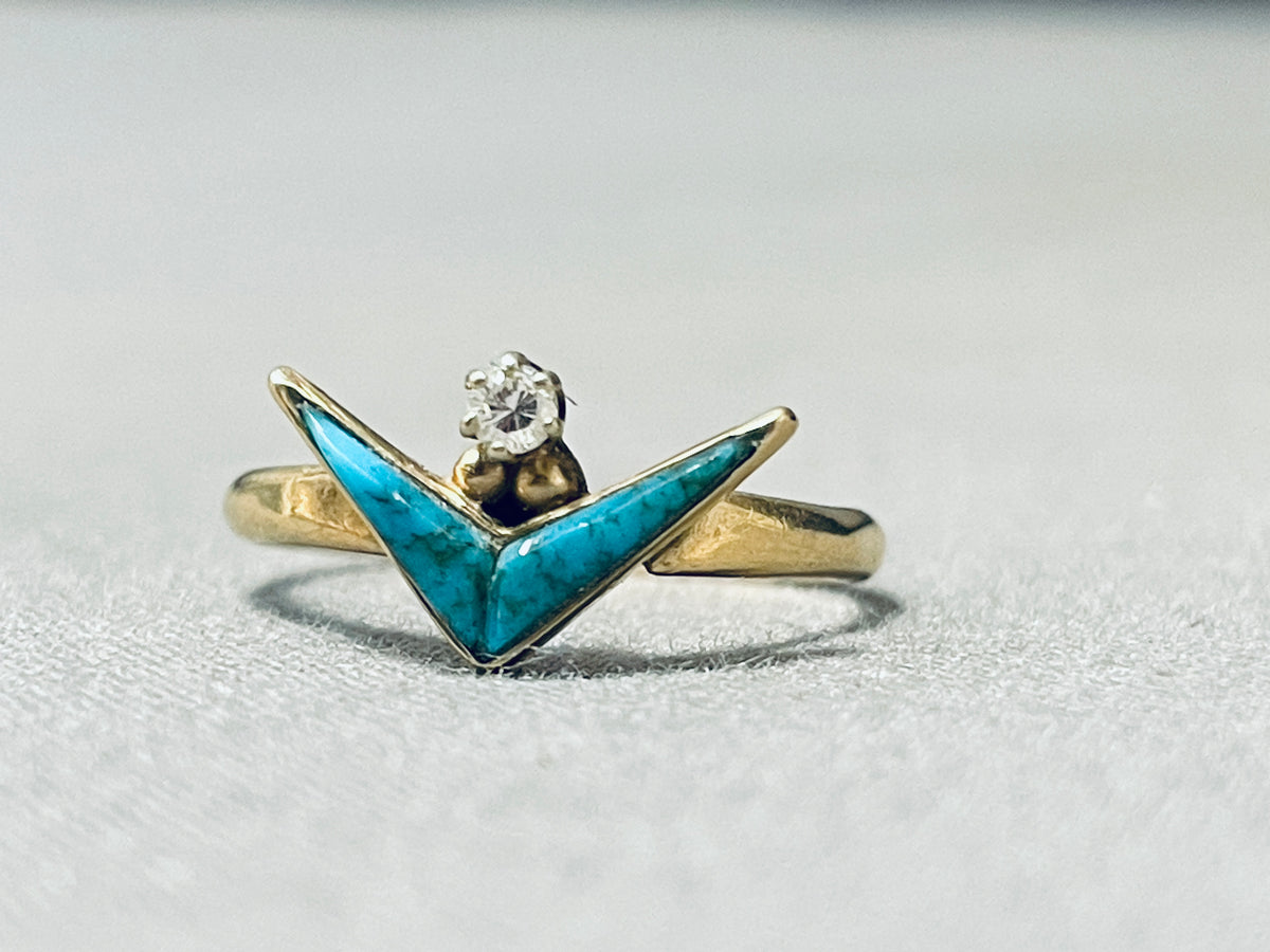 Rare Diamond And 14k Gold Vintage Native American Navajo Inlay Ring ...