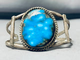 Very Rare Battle Mountain Turquoise Vintage Native American Navajo Sterling Silver Bracelet-Nativo Arts