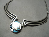 Incredible Detailed Vintage Native American Navajo Turquoise Sterling Silver Swgmented Necklace-Nativo Arts