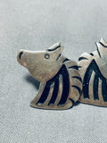 Fabulous Vintage Native American Navajo Signed Handcarved Silver Horses Earrings-Nativo Arts
