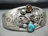 Spectacular Vintage Native American Navajo Kingman Turquoise Amber Sterling Silver Bracelet-Nativo Arts