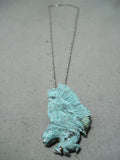 Completely Hand Carved Eagle Vintage Native American Navajo Turquoise Sterling Silver Necklace-Nativo Arts