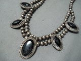 Wilson Yazzie Vintage Native American Navajo Black Onyx Sterling Silver Necklace Old-Nativo Arts