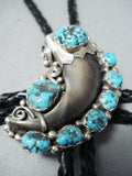 Very Rare Vintage Native American Navajo Bear Turquoise Sterling Silver Bolo Tie-Nativo Arts