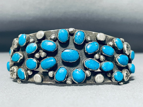 Very Old Vintage Native American Navajo Blue Gem Turquoise Sterling Silver Bracelet-Nativo Arts