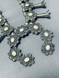 White Buffalo Turquoise Vintage Native American Navajo Sterling Silver Squash Blossom Necklace-Nativo Arts