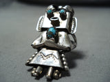 Fascinating Vintage Native American Navajo Turquoise Sterling Silver Kachina Ring Old-Nativo Arts