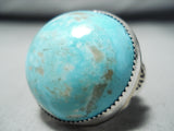 Huge Bulbous Domed Native American Navajo Pilot Mountain Turquoise Sterling Silver Ring-Nativo Arts