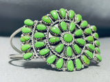 Native American Amazing Zuni Lime Green Gaspeite Stone Sterling Silver Bracelet Cuff-Nativo Arts